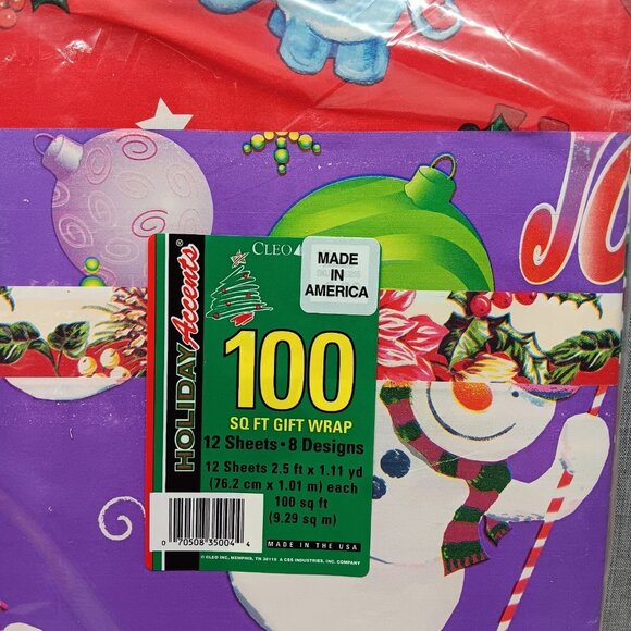 NOS VTG Cleo Christmas Wrapping Paper 100 Sq Ft 12 Sheets 8 Designs 80s 90s - Picture 6 of 7